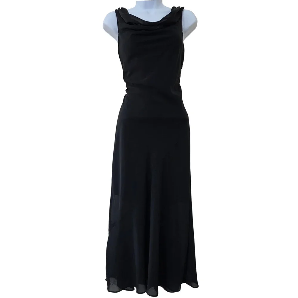 Black Witchy Sheer Overlay Slip Dress Sz S Goth Cowl Sleeveless Whimsigoth Fairy